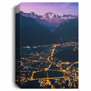 Mountainside City at Night Canvas Wall Art